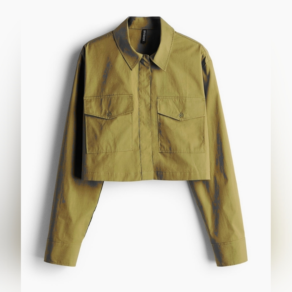OLIVE, CROPPED CARGO SHIRT SIZE LARGE, NWT